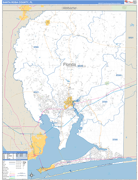 Santa Rosa County, FL Zip Code Wall Map